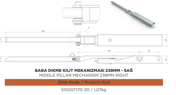 BABA DIKME KILIT MEKANIZMASI 238 MM SOL